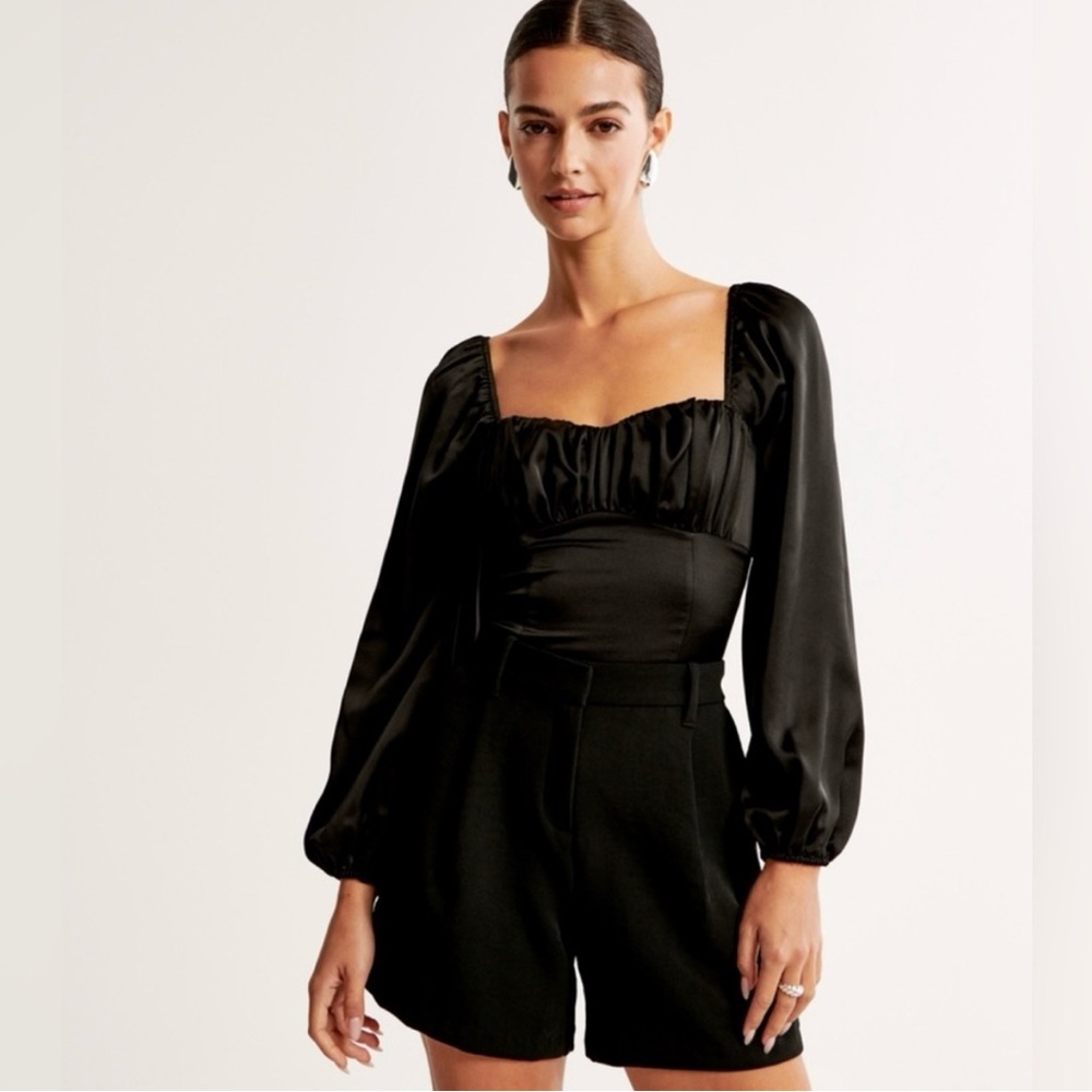 Abercrombie & Fitch Long-Sleeve Satin Ruched Set Top
